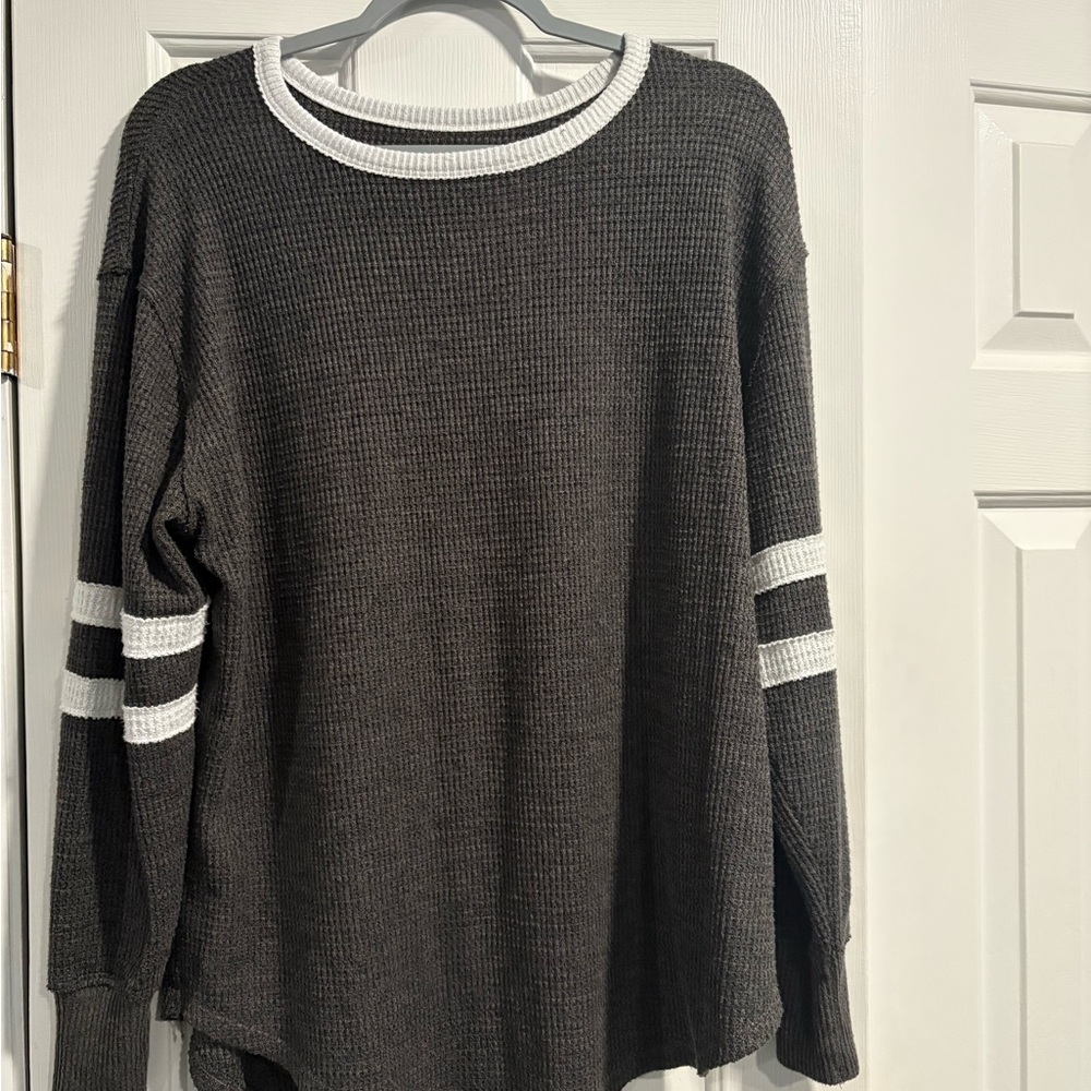 SO Women's Charcoal and White Crew Neck Sweater